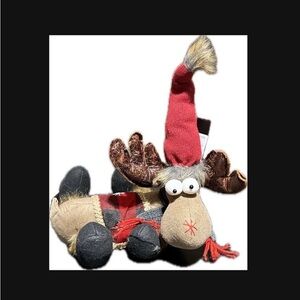 Festive Moose Plush with Red Hat